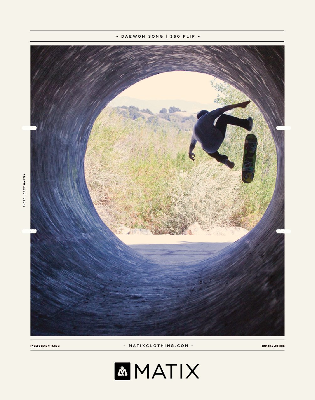 Matix ad, skater in a pipe