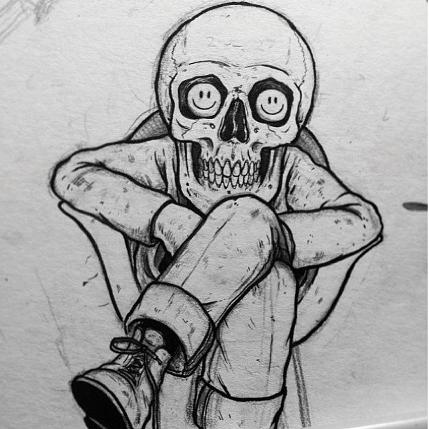 Broken Homme skull illustration
